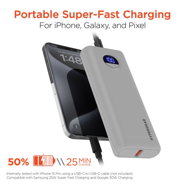 20,000mAh | Power Pack Pro+ Fast Charge Power Bank with 35W USB-C PD PPS and Digital Display | Gray Supply