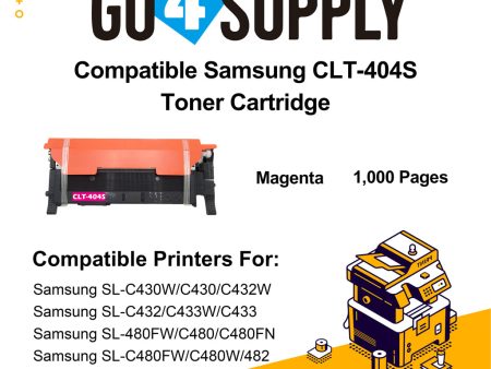 Compatible Magenta Samsang 404 CLT404S CLT-404S Toner Cartridge Used for Samsung SL-C430W C430 C432W; SL-C432 C433W C433; SL-480FW C480 C480FN; SL-C480FW C480W 482; SL-C482FW C482W; SL-483 C483W C483FW Supply