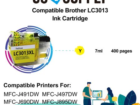 Compatible Yellow Brother 3013 LC3013XXL LC-3013XXL Ink Cartridge Used for Brother MFC-J491DW MFC-J497DW MFC-J690DW MFC-J895DW Printer For Cheap