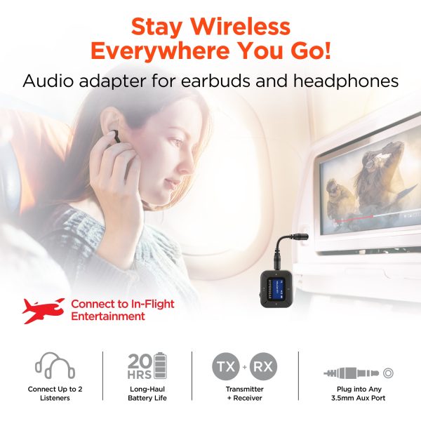 IntelliCast Flight Wireless Audio Adapter | Transmitter + Receiver | Black Supply