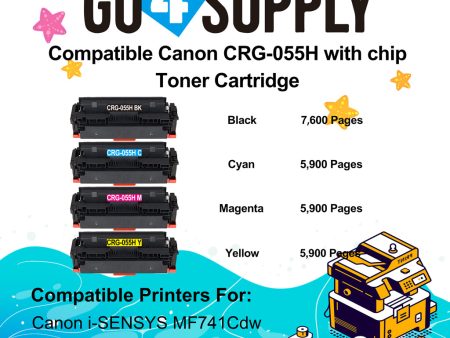 Compatible (High-Yield Page) CANON CRG055H (BCMY, WITH CHIP) Set Combo CRG-055H Toner Cartridge Used for Canon i-SENSYS MF741Cdw;  i-SENSYS MF745Cdw;  i-SENSYS MG743Cx For Cheap