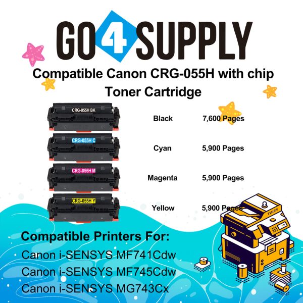 Compatible (High-Yield Page) CANON CRG055H (BCMY, WITH CHIP) Set Combo CRG-055H Toner Cartridge Used for Canon i-SENSYS MF741Cdw;  i-SENSYS MF745Cdw;  i-SENSYS MG743Cx For Cheap