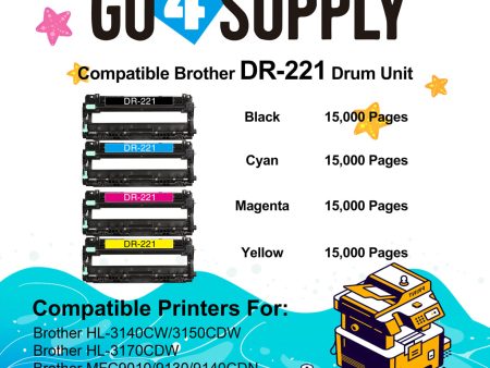 Compatible Brother DR221 DR-221 DR221CL Drum Unit Used for Brother HL-3140cw, HL-3170cdw, HL-3180CDW, MFC-9130cw, MFC-9330cdw, MFC-9340cdw, DCP-9020CDN Printer (4 Pack) Fashion