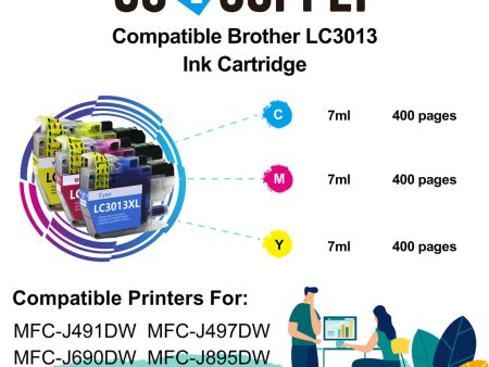 Compatible 3-Color Combo Brother 3013 LC3013XXL LC-3013XXL Ink Cartridge Used for Brother MFC-J491DW MFC-J497DW MFC-J690DW MFC-J895DW Printer Online