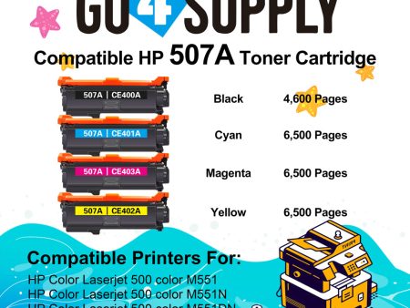 Compatible Combo Set HP 507A CE400A CE401A CE402A CE403A to use for HP LaserJet Enterprise 500 color M551, HP LaserJet Enterprise 500 color MFP M575, HP LaserJet Pro 500 color MFP M570 Series Printer Cheap