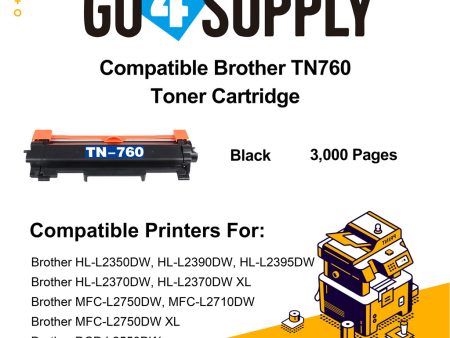 Compatible  Brother TN760 TN-760 Toner Unit Used for DCP-L2550DW, HL-L2350DW, HL-L2370DW, HL-L2370DW XL, HL-L2390DW, HL-L2395DW, MFC-L2710DW, MFC-L2750DW, MFC-L2750DW XL Printer Discount