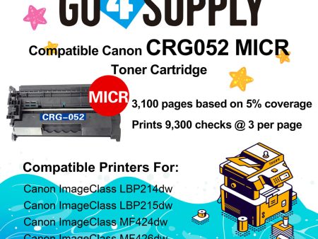 Compatible (Standard Yield) CANON Micr Toner Cartridge CRG052 CRG-052 Used for Canon imageCLASS LBP214dw 215dw; MF426dw 424dw 429dw; Canon i-SENSYS LBP212dw 214dw 215x; MF421dw 426dw 428x 429x Printers Cheap