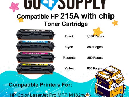 Compatible Combo Set HP 215A CF215A to used with HP Color Laserjet Pro M155, HP Color Laserjet Pro MFP M182, M183 Series W2310A W2311A W2312A W2313A Printer (1B,1C,1M,1Y, WITH CHIP) Sale