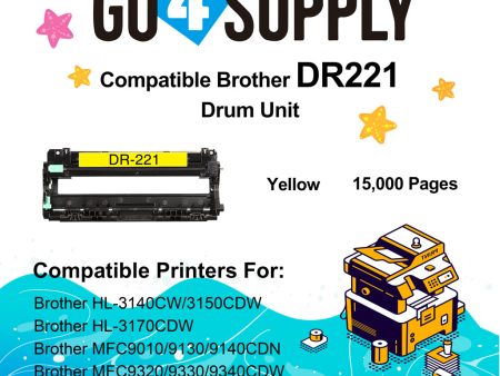 Compatible Brother DR221 DR-221 DR221CL Yellow Drum Unit Used for Brother HL-3140cw, HL-3170cdw, HL-3180CDW, MFC-9130cw, MFC-9330cdw, MFC-9340cdw, DCP-9020CDN Printer Online Sale