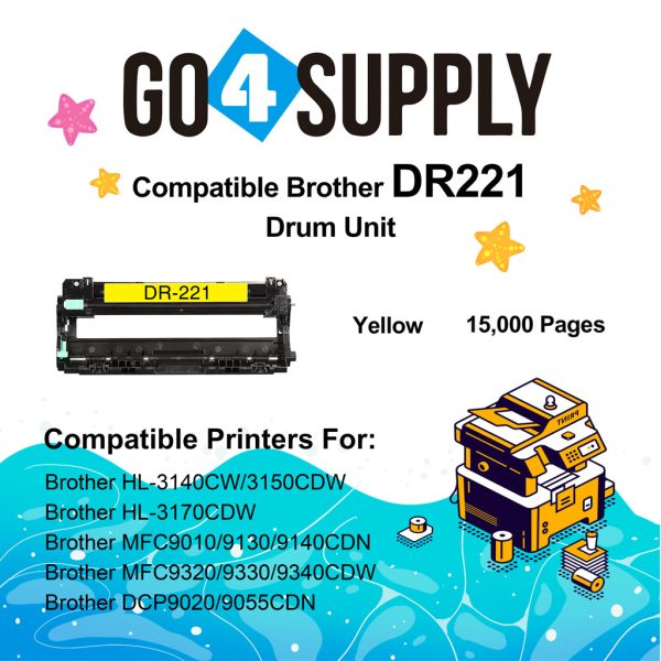 Compatible Brother DR221 DR-221 DR221CL Yellow Drum Unit Used for Brother HL-3140cw, HL-3170cdw, HL-3180CDW, MFC-9130cw, MFC-9330cdw, MFC-9340cdw, DCP-9020CDN Printer Online Sale