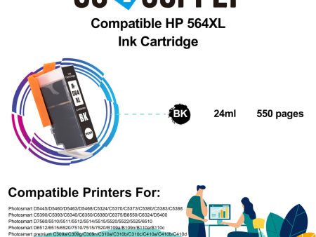 Compatible Black HP 564xl Ink Cartridge Used for Photosmart Plus B209a  B210a B210b B210c B210d B210e Officejet 4610 4620 Printer Online Sale