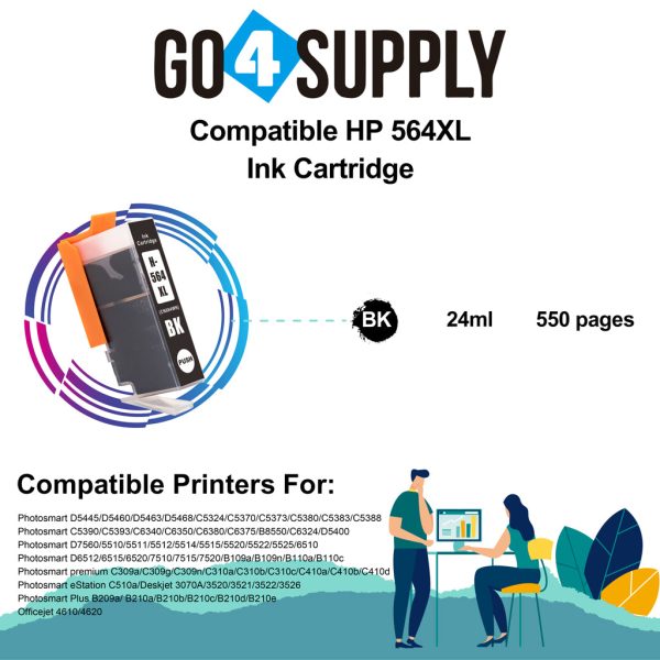 Compatible Black HP 564xl Ink Cartridge Used for Photosmart Plus B209a  B210a B210b B210c B210d B210e Officejet 4610 4620 Printer Online Sale