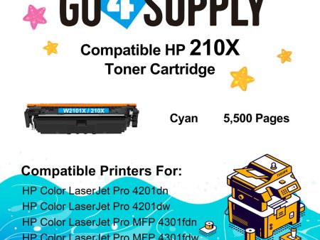 Compatible HP 210X W2101X Cyan Toner Cartridge to use for HP Color LaserJet Pro 4201dn 4201dw;Color LaserJet Pro MFP 4301fdn 4301fdw Printers Online Sale