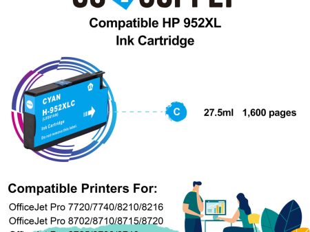 Compatible Cyan HP 952xl Ink Cartridge Used for HP OfficeJet Pro 7720 7740 8210 8216 8702 8710 8715 8720 8725 8730 8740 All-in-One Printer Fashion