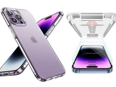 KAPAVER® Ice Crystal Series Back Cover Case +Tempered Glass for iPhone 14 Pro Max (Matte Clear Case with 2 Glasses) Online Sale