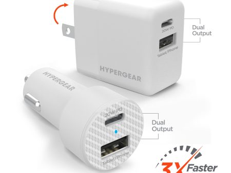 USB-C Power Delivery Bundle | 20W USB-C PD + 12W USB Fast Wall Charger and Fast Car Charger | White Sale