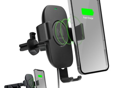 Gravity 15W Wireless Fast Charging Mount | Vent + Dashboard + Windshield | Black For Discount