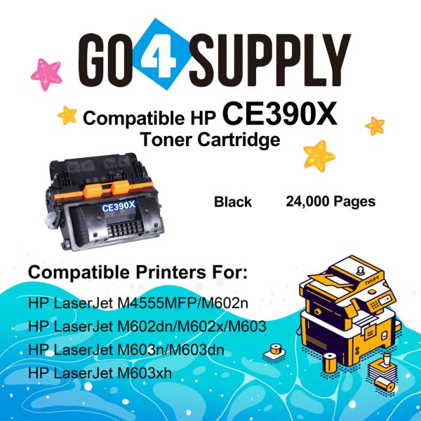 Compatible HP 90X 390X CE390X Toner Cartridge work with HP LaserJet Enterprise 600 Printer M602dn, M602n, M602x, M603dn, M603n, M603xh; LaserJet Enterprise M4555f MFP, M4555fskm MFP, M4555h MFP Printers Online