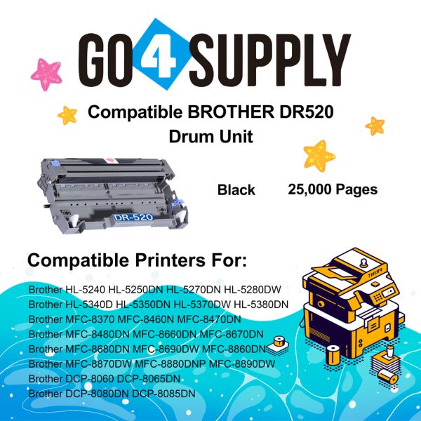 Compatible (Drum Only) DR-520 DR520 Drum Unit Used for Brother HL5240 5250DN 5250DNT 5340 5350 5380 5270 5280DW; MFC8460N 8860DN; DCP8060 MF8870 8670 8065DN Printer Sale