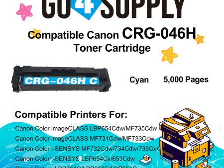 Compatible (High-Yield) Cyan CANON CRG046H Toner Cartridge Used for Color imageCLASS LBP654Cdw MF735Cdw MF731Cdw MF733Cdw, Color i-SENSYS LBP654Cx 653Cdw MF732Cdw 734Cdw 735Cx; Satera MF731Cdw LBP654C LBP652C LBP651C MF735Cdw MF733Cdw Cheap