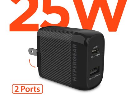 SpeedBoost 25W USB-C & 12W USB Wall Charger with PD PPS | Black Online now