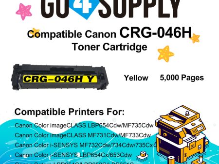 Compatible (High-Yield) Yellow CANON CRG046H Toner Cartridge Used for Color imageCLASS LBP654Cdw MF735Cdw MF731Cdw MF733Cdw, Color i-SENSYS LBP654Cx 653Cdw MF732Cdw 734Cdw 735Cx; Satera MF731Cdw LBP654C LBP652C LBP651C MF735Cdw MF733Cdw Discount