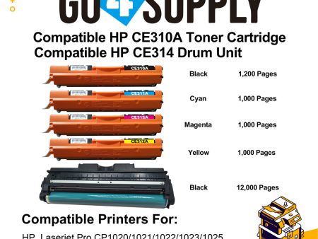 Compatible Set Included Drum Unit HP 310 CE310A CE311A CE312A CE313A Toner Cartridge Used for HP  Laserjet Pro CP1020  1021  1022  1023  1025; CP 1026  1027  1028nw; 100 M175a b c nw p q R; 200 color MFP M275nw s t u Printer Online Sale