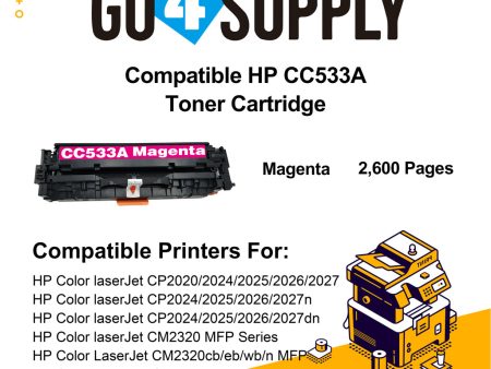 Compatible Magenta HP 533 CC533A 533A Toner Cartridge Used for HP Color laserJet CP2020  2024  2025  2026  2027  2024n  2024dn  2025n  2025dn  2025x  2026n  2026dn  2027n  2027dn; CM2320 MFP Series Printer For Discount