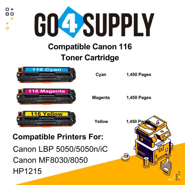 Compatible 3-Color Combo Canon 116 CRG-116 CRG116 Toner Cartridge Used for i-SENSYS LBP-7010C 7016C 7018C; LBP 5050 5050n iC MF 8080cw; MF8010 8030 8040 8050cn; LBP 7110Cw 7100Cn; iC MF8280Cw MF6680DN; MF8210 8230 8250Cn; MF628Cw 626Cn; MF623Cn 621Cn Online Sale