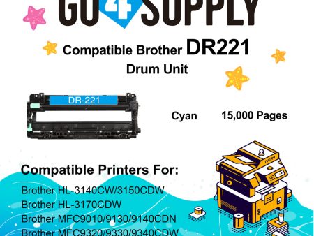 Compatible Brother DR221 DR-221 DR221CL Cyan Drum Unit Used for Brother HL-3140cw, HL-3170cdw, HL-3180CDW, MFC-9130cw, MFC-9330cdw, MFC-9340cdw, DCP-9020CDN Printer on Sale