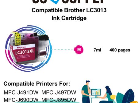 Compatible Magenta Brother 3013 LC3013XXL LC-3013XXL Ink Cartridge Used for Brother MFC-J491DW MFC-J497DW MFC-J690DW MFC-J895DW Printer Cheap