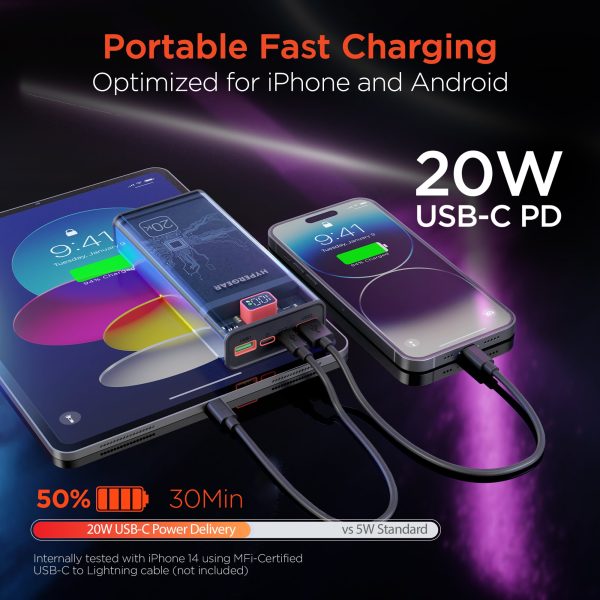 20,000mAh | ClearCharge XL Transparent Fast Charge Power Bank with 20W USB-C PD For Sale