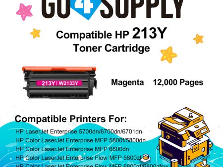 Compatible HP 213Y W2133Y Magenta Toner Cartridge Used for HP LaserJet Enterprise 5700dn 6700dn 6701dn, Color LaserJet EnterpriseVFP 5800f 5800dn 6800dn, Color LaserJet Enterprise Flow MFP5800zf 6800zf 6800zfsw 6800zfw Printers Supply