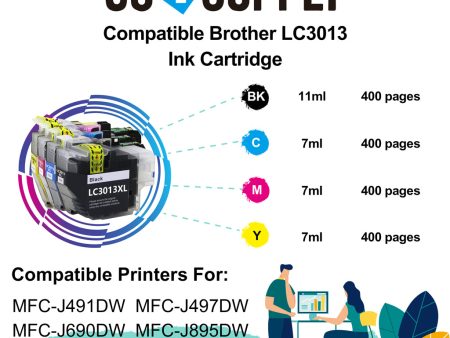 Compatible Set Combo Brother 3013 LC3013XXL LC-3013XXL Ink Cartridge Used for Brother MFC-J491DW MFC-J497DW MFC-J690DW MFC-J895DW Printer on Sale