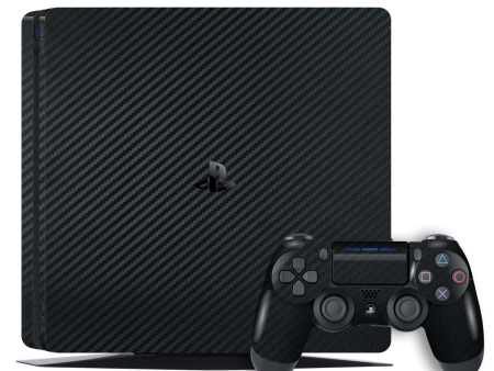 Playstation 4 SLIM (PS4 Slim) 3D Textured CARBON Fibre Skin - BLACK Online Sale