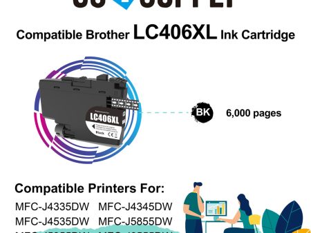 Compatible Brother LC406XL LC-406XL Black Ink Cartridge Replacement for MFC-J4335DW MFC-J4345DW MFC-J4535DW MFC-J5855DW MFC-J5955DW MFC-J6555DW MFC-J6955DW HL-JF1 Printer on Sale