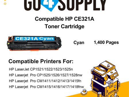 Compatible HP Cyan CE321A Toner Cartridge Used for HP LaserJet CP1521 1522 1523 1525n; Pro CP1525 1526 1527 1528nw; Pro CM1411 1412 1413 1415fn; Pro CM1415 1416 1417 1418fnw Printer Online Sale