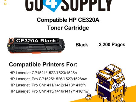 Compatible HP Black CE320A Toner Cartridge Used for HP LaserJet CP1521 1522 1523 1525n; Pro CP1525 1526 1527 1528nw; Pro CM1411 1412 1413 1415fn; Pro CM1415 1416 1417 1418fnw Printer For Sale