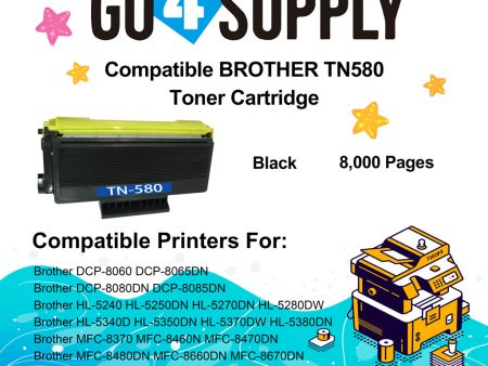 Compatible (Toner Only) Black TN-580 TN580 Toner Cartridge Used for Brother HL5240 5250DN 5250DNT 5270 5280DW; MFC8460N 8860DN; DCP8060 8065DN; HL-5340D 5350DN 5380DN MFC-8480DN Printer Discount