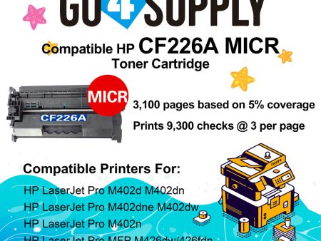 Compatible (Standard Yield) HP Micr Toner Cartridge CF226A 226A Used for LaserJet Pro MFP M426dw M426fdn M426fdw; LaserJet Pro M402dn M402n M402dw M402d Printers Online Sale