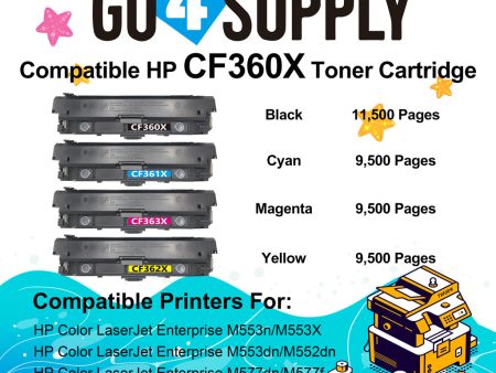 Compatible Combo Set HP 508X CF360X CF361X CF362X CF363X to use with HP Color LaserJet Enterprise Flow MFP M577c, M577z; Enterprise M552dn, M553dh, M553dn, M553n, M553x; Enterprise MFP M577dn, M577f Printers Sale