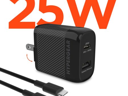 SpeedBoost 25W USB-C & 12W USB Wall Kit with PD PPS and 6ft USB-C Cable | Black For Cheap