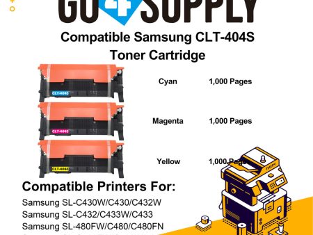 Compatible 3-Color Combo Samsang 404 CLT404S CLT-404S Toner Cartridge Used for Samsung SL-C430W C430 C432W; SL-C432 C433W C433; SL-480FW C480 C480FN; SL-C480FW C480W 482; SL-C482FW C482W; SL-483 C483W C483FW Supply