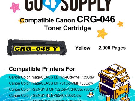 Compatible (Standard-Yield) Yellow CANON CRG046 CRG-046 Toner Cartridge Used for Color imageCLASS LBP654Cdw MF735Cdw MF731Cdw MF733Cdw; Color i-SENSYS LBP654Cx 653Cdw MF732Cdw 734Cdw 735Cx; Satera MF731Cdw LBP654C LBP652C LBP651C MF735Cdw MF733Cdw For Cheap