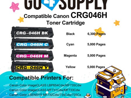 Compatible (High-Yield) CANON CRG046H (BCMY) Set Toner Cartridge CRG-046H Used for Color imageCLASS LBP654Cdw MF735Cdw MF731Cdw MF733Cdw, Color i-SENSYS LBP654Cx 653Cdw MF732Cdw 734Cdw 735Cx; Satera MF731Cdw LBP654C LBP652C LBP651C MF735Cdw MF733Cdw For Sale