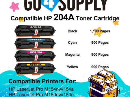 Compatible Combo Set HP 204A CF510A CF511A CF512A CF513A to use with HP Color LaserJet Pro M154a, M154nw; HP Color LaserJet Pro MFP M180fw, M180n, M180nw, M181fw Printers Fashion