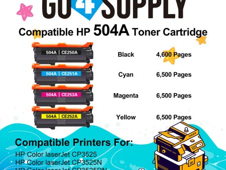 Compatible Combo Set HP 504A CE250A CE251A CE252A CE253A to use for HP Color LaserJet CM3530 MFP, CM3530fs MFP, CP3525dn, CP3525n, CP3525x Printers on Sale