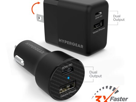 USB-C Power Delivery Bundle | 20W USB-C PD + 12W USB Fast Wall Charger and Fast Car Charger | Black on Sale