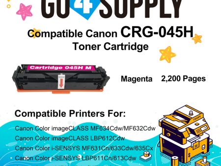 Compatible (High-Yield Page) CANON Magenta CRG-045H CRG045H Toner Cartridge Used for Canon Color imageCLASS MF634Cdw LBP612Cdw MF632Cdw; i-SENSYS MF631Cn 633Cdw 635Cx LBP611Cn 613Cdw Fashion