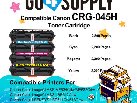 Compatible (High-Yield Page) CANON CRG-045H CRG045H (BCMY) Set Toner Cartridge Used for Color imageCLASS MF634Cdw LBP612Cdw MF632Cdw; i-SENSYS MF631Cn 633Cdw 635Cx LBP611Cn 613Cdw Online Hot Sale